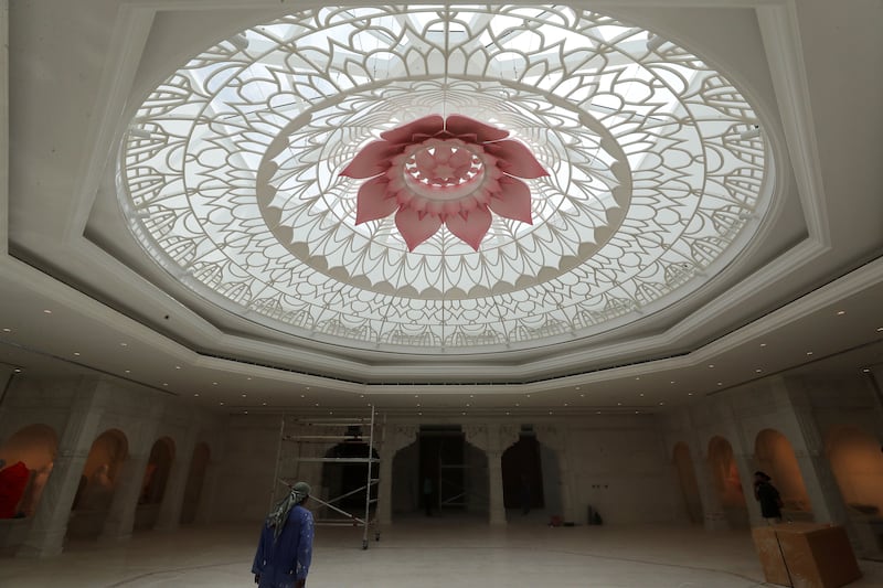 A view of the prayer hall during the construction phase earlier this year. Pawan Singh/The National.