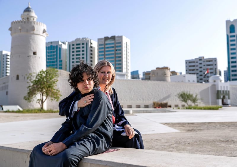 Abu Dhabi, April 17, 2019.  Michele Ziolkowski has written a sequel to a fictional story about her Autistic son Suhail and his superpowers. -- Portrait of Michele and her son Suhail at Qasr Al Hosn where the book takes place.  
Victor Besa/The National 
Section:  BZ 
Reporter:  Anna Zacharias
