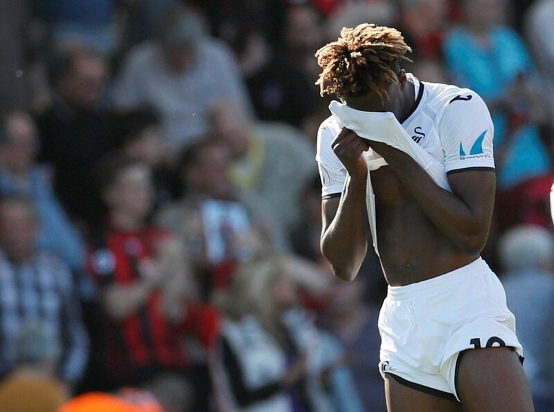 Soccer Football - Premier League - AFC Bournemouth vs Swansea City - Vitality Stadium, Bournemouth, Britain - May 5, 2018   Swansea City's Tammy Abraham looks dejected after the match               REUTERS/David Klein    EDITORIAL USE ONLY. No use with unauthorized audio, video, data, fixture lists, club/league logos or "live" services. Online in-match use limited to 75 images, no video emulation. No use in betting, games or single club/league/player publications.  Please contact your account representative for further details.