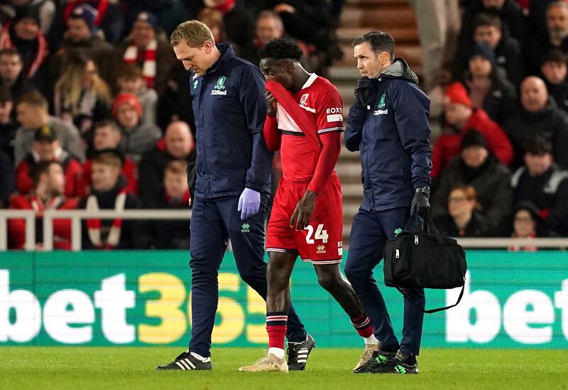 Left-back was second home player in first 20 minutes to come off injured. The Sierra Leonean appeared to damage his hamstring under pressure from Madueke to leave the home side cursing their luck. PA