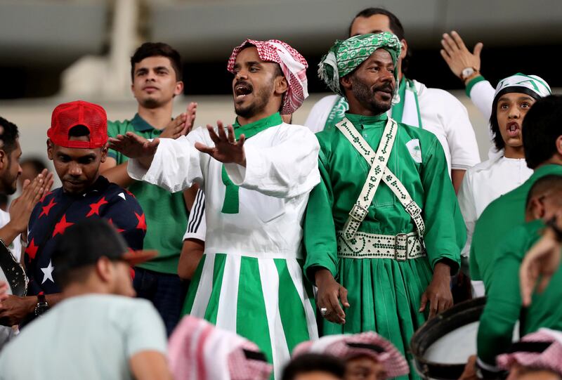 Al Ain, United Arab Emirates - August 29th, 2017: A Saudi fan before the World Cup qualifying game between UAE v Saudi Arabia. Tuesday, August 29th, 2017 at Hazza Bin Zayed Stadium, Al Ain. Chris Whiteoak / The National