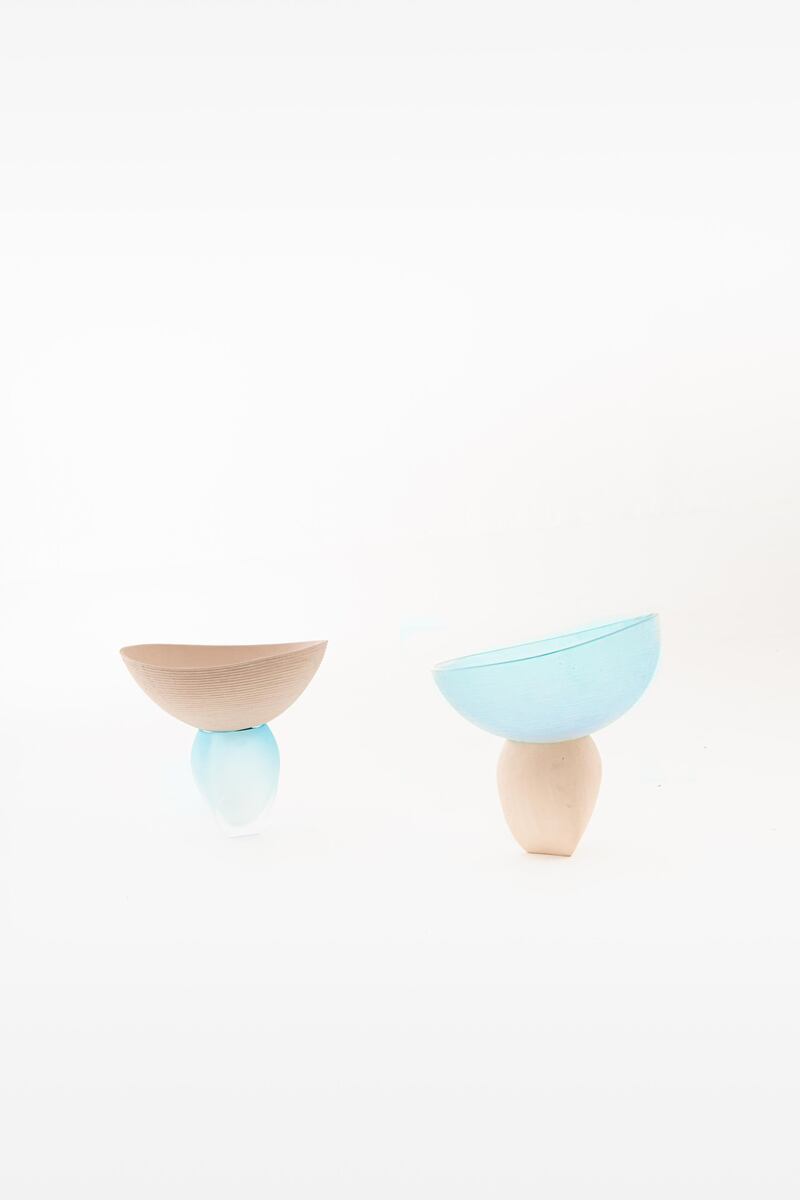A combination of Emirati clay and Murano glass, this collection of vases has been developed by Fatima Al Zaabi and Matteo Silverio. Courtesy Irthi