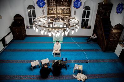 The Azazie Mosque livestream in facebook for Muslim community to pray from home, Varna, Bulgaria on April 07, 2020. Muslism meet the Night of Baraat  the 15th night of the month of Shaban. On this night Muslims do their rehearsal for the Month of Ramadan and everything they can in order to be closer to Allah (S.T.). They perform acts of worship in order to be better prepared for the meeting with the month of Ramadan, which is the worthiest among all months of the year. The Night of Baraat is the night in which Allah (S.T.) responds with forgiveness to anyone who turns to Him. This is the night in which everyone who ask for prosperity, will receive it from the Almighty! That is why Muslims do not miss to make sense of the hours of this night by performing acts of worship. The Azazie Mosque livestream in facebook for Muslim community to pray from home, Varna, Bulgaria on April 07, 2020 (Photo by Hristo Rusev/NurPhoto via Getty Images)