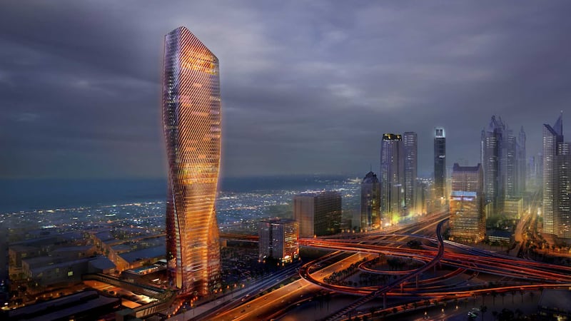 The 64-floor Dubai Wasl Tower on Sheikh Zayed Road is designed to give the impression of “dynamic motion”. Photo: Wasl