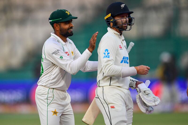 Pakistan's captain Babar Azam, left, will be hoping for better Test results in 2023. AFP