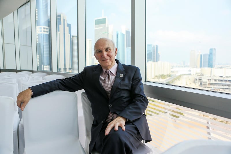 DUBAI, UAE. January 19, 2014 -  Dr. Vince Cable, UK Secretary of State for Business, Innovation and Skills, speaks about the UK's economic recovery at Jumeirah Emirates Towers in Dubai, January 19, 2014.  (Photo by: Sarah Dea/The National, Story by: Lianne Gutcher, Business)