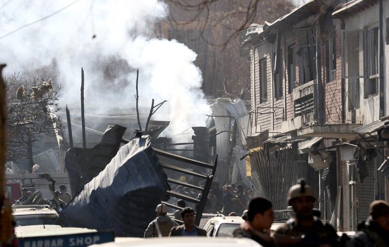 Smoke billows from the scene of a suicide bomb attack in Kabul. Hedayatullah Amid / EPA