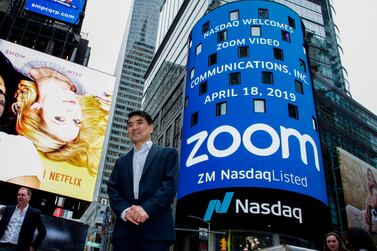 Eric Yuan, chief executive of Zoom, predicts an increase in the company’s user base in the remaining year. The firm has seen a surge amid the Covid-19 pandemic with revenue increasing more than four fold in the second quarter. AFP