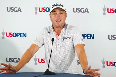 Jun 13, 2022; Brookline, Massachusetts, USA; Justin Thomas addresses the media during a press conference before rounds of the U. S.  Open golf tournament at The Country Club.  Mandatory Credit: John David Mercer-USA TODAY Sports