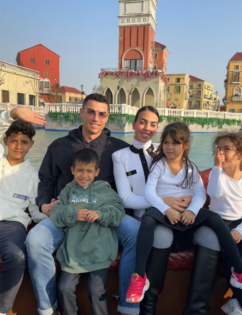 Rodriguez sports a polo neck during a visit to Boulevard World in Saudi Arabia, with Ronaldo and their children. Photo: @georginagio / Instagram