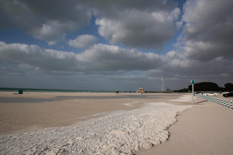 Cloudy and windy conditions at  Al Sufouh beach in Dubai.  Antonie Robertson / The National