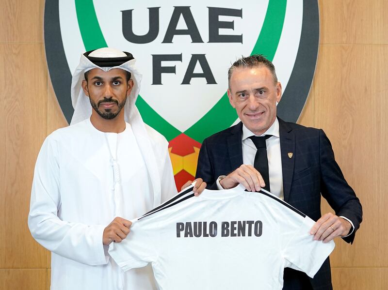 New UAE football team manager Paulo Bento at his official unveiling in Dubai on Sunday. UAE FA.
