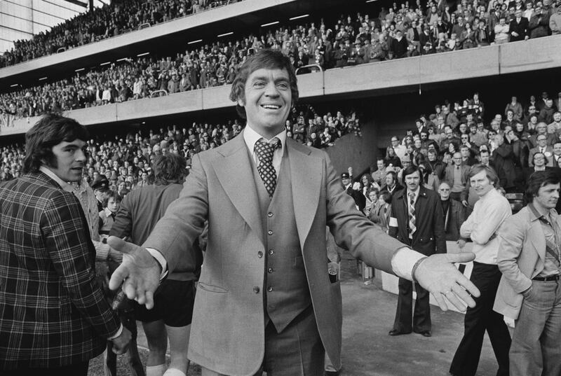 British football manager Lawrie McMenemy celebrating Southampton's 2-0 victory over Crystal Palace in the FA Cup Semi Final at Stamford Bridge, London, England, 3rd April 1976. (Photo by Evening Standard/Hulton Archive/Getty Images)