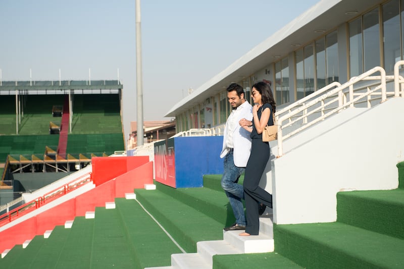 Angie and Shaan Keswani ahead of their engagement at The Sevens Stadium. Photo: Proposal Boutique