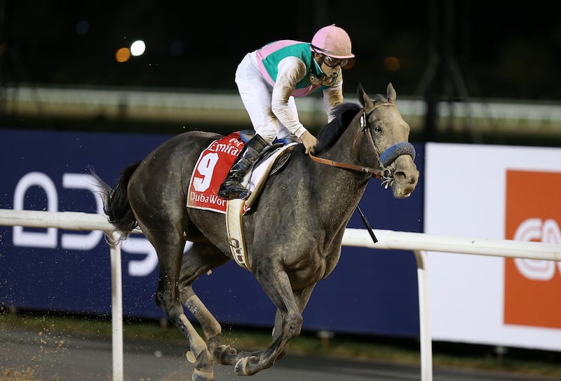 Mike Smith rides Arrogate to victory in the main event of the 2017  Dubai World Cup. Pawan Singh / The National file