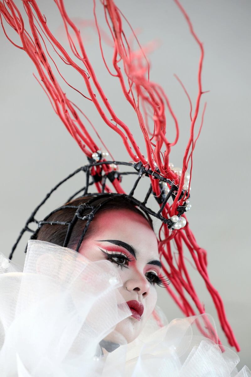 Dubai, United Arab Emirates - March 30, 2019: A model posses for photographs at the Dubai World Cup. Saturday the 30th of March 2019 at Meydan Racecourse, Dubai. Chris Whiteoak / The National