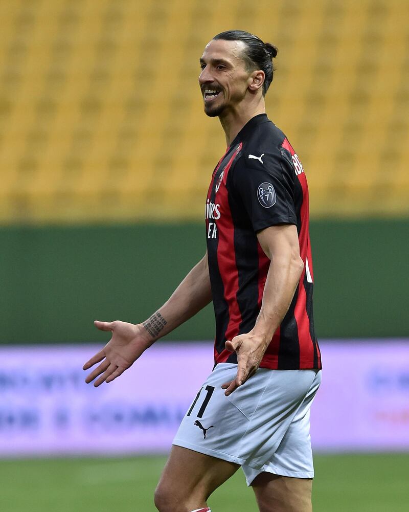 Ibrahimovic of Milan reacts during the match. Getty