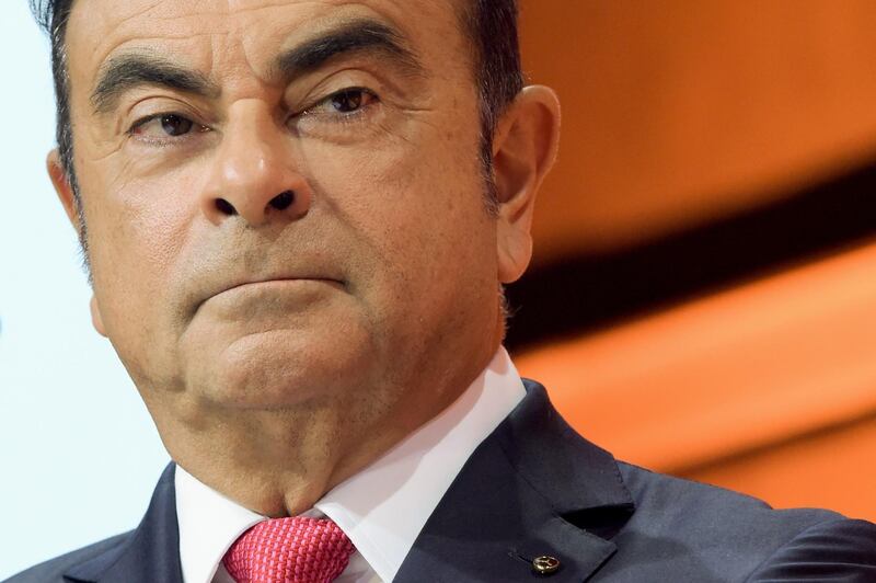 Former Renault-Nissan Chairman and CEO Carlos Ghosn looks on during a press conference in Paris on September 15, 2017, to present the Renault Nissan group strategy. AFP, file