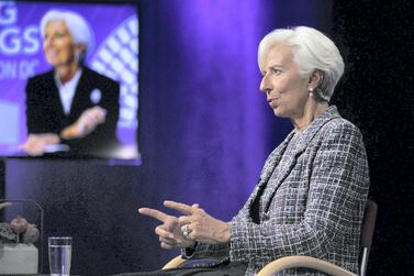 Christine Lagarde, head of the IMF, at an interview at IMF HQ in Washington 