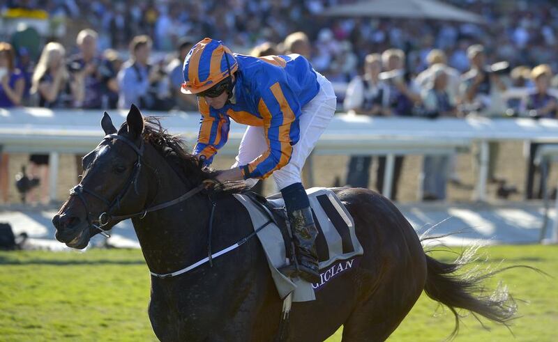 Magician, here with jockey Ryan Moore on their way to winning the Breeders' Cup Turf horse race at Santa Anita Park in California on November 2, 2013, is one of the many international runners in the Sheema Classic on Dubai World Cup night. Mark J Terrill / AP Photo