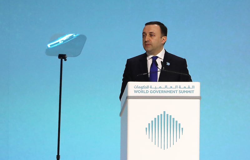 Georgia's Prime Minister Irakli Garibashvili speaks at the World Government Summit in Dubai. Pawan Singh / The National 