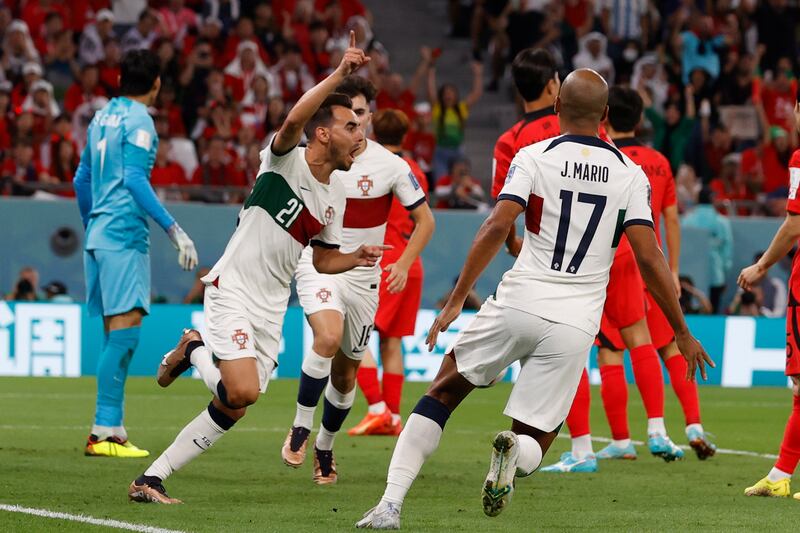 Portugal's Ricardo Horta celebrates scoring the opening goal. EPA