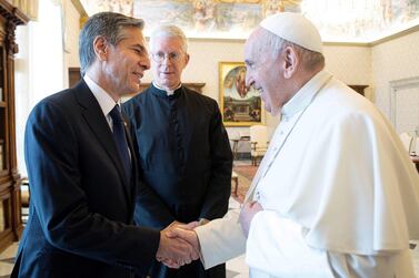Pope Francis meets US Secretary of State Antony Blinken at the Vatican. Reuters 