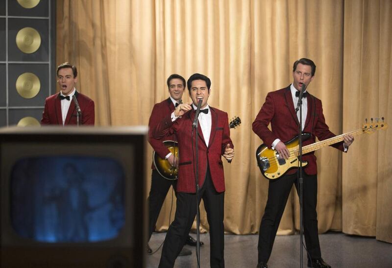 From left: Erich Bergen as Bob Gaudio, Vincent Piazza as Tommy DeVito, John Lloyd Young as Frankie Valli and Michael Lomenda as Nick Massi in Jersey Boys. Courtesy Warner Bros, Keith Bernstein / AP photo