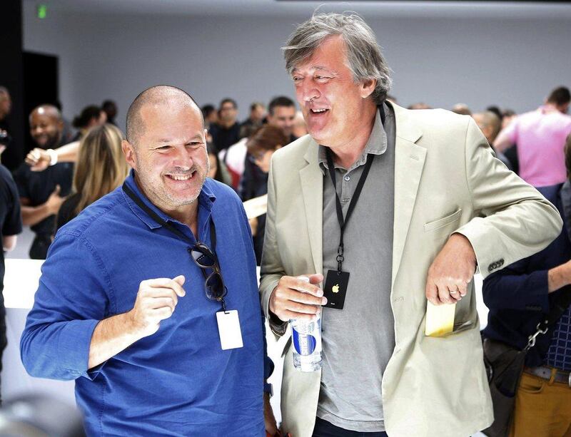 Apple chief design officer Jonathan Ive speaks with actor Stephen Fry. Beck Diefenbach / Reuters