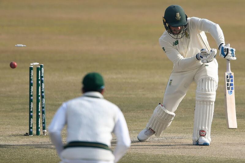 South Africa's Rassie van der Dussen is bowled by Pakistan's Hasan Ali. AFP
