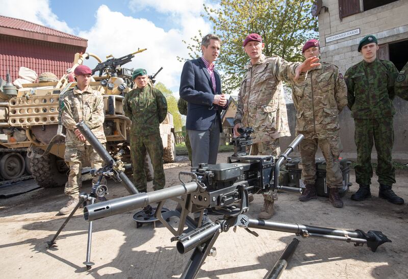 Gavin Williamson talks with members of the Parachute Regiment at the Joint Expeditionary Force Live Exercise Distinguished Visitor Day held on Salisbury Plain in May 2018. Getty Images