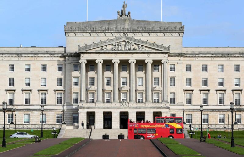 (FILES) This file photo taken on October 30, 2017 shows the Parliament Buildings, commonly known as Stormont, in Belfast on October 30, 2017.  
Lawmakers in Britain voted to impose a budget on Northern Ireland on November 13, 2017, in a move seen as a step towards taking direct rule of the semi-autonomous province, which has been deadlocked for months by a dispute between nationalists and unionists. / AFP PHOTO / Paul FAITH