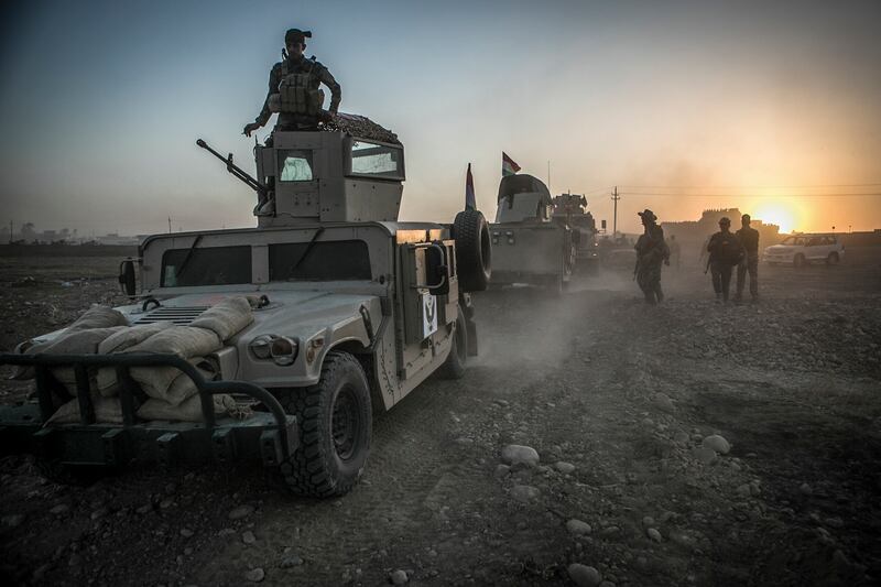 Peshmerga forces setting off on an operation to liberate villages from ISIS, south-east of Mosul, Iraq, in August 2016. EPA