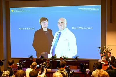 The 2023 Nobel Prize in Physiology or Medicine was jointly awarded to Katalin Kariko and Drew Weissman. EPA