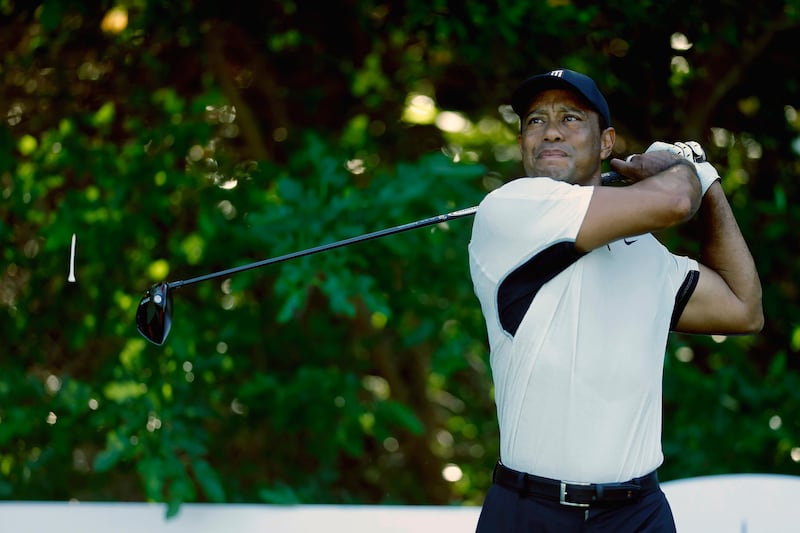 Tiger Woods tees off on the 12th hole during a practice round for the PGA Championship. AP