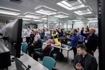 Scientists celebrate in the JET control room, in Oxford. Photo: UKAEA