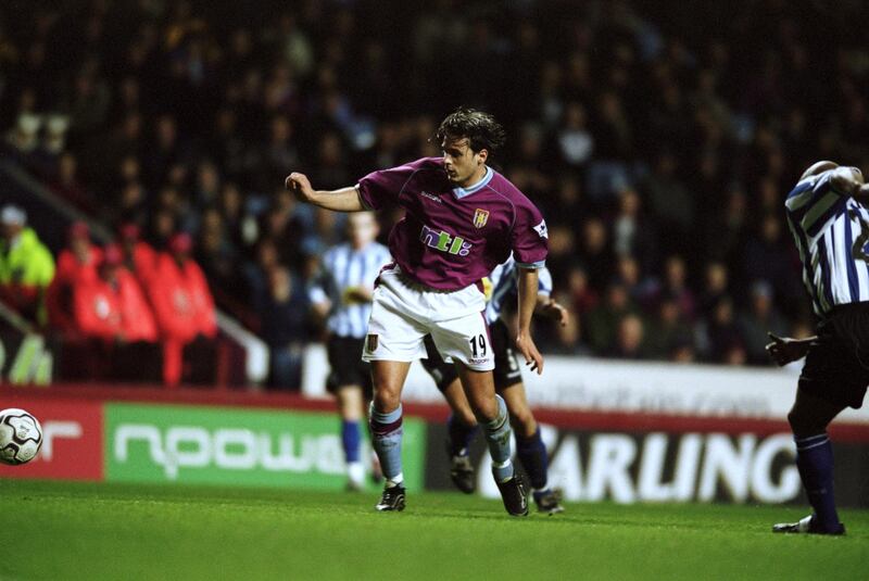 28 Nov 2001:  Bosko Balaban of Aston Villa tries to break through during the Worthington Cup fourth round match against Sheffield Wednesday played at Villa Park, in Birmingham, England. Sheffield Wednesday won the match 1-0. \ Mandatory Credit: Jamie McDonald /Allsport