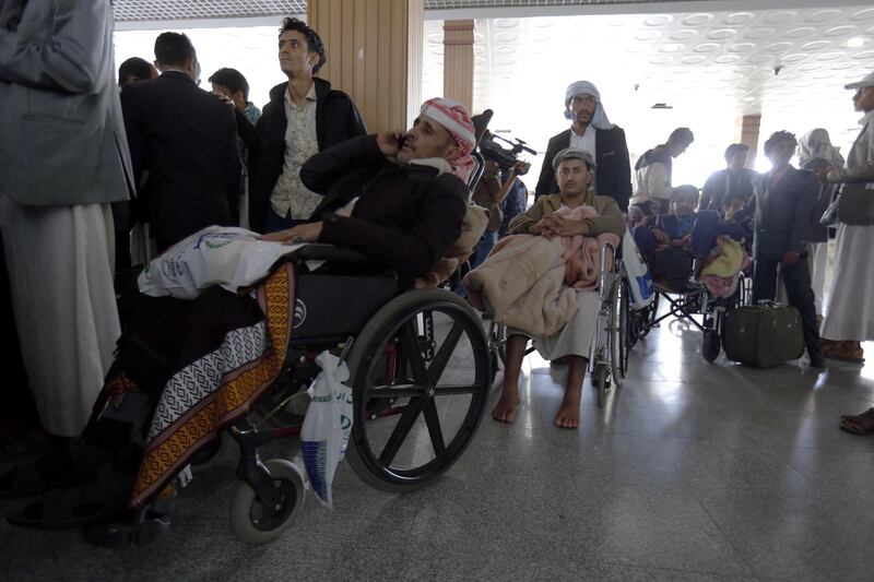 Wounded Houthi fighters wait to be evacuated from the Sana'a International Airport ahead of upcoming peace talks, in Sana'a, Yemen, 03 December 2018. EPA