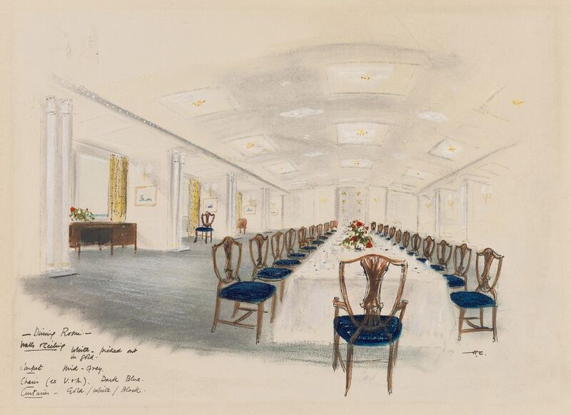 A design by Sir Hugh Casson for dining room of the Royal Yacht Britannia. Courtesy Royal Collection Trust
