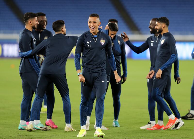 Soufiane Rahimi smiles as Al Ain train ahead of the Asian Champions League final, first leg. All pictures by Chris Whiteoak / The National