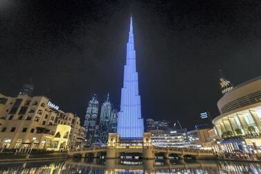 The Burj Khalifa turns blue to mark international Angelman Syndrome Day. Chris Whiteoak / The National