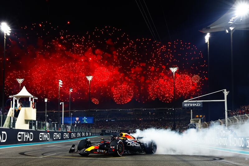 Red Bull's Max Verstappen celebrates winning the Abu Dhabi Grand Prix at Yas Marina Circuit. Getty