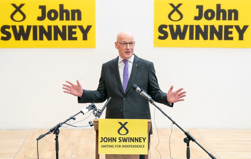 Former deputy first minister of Scotland John Swinney speaks during a press conference at the Grassmarket Community Project in Edinburgh, where he confirmed he is running to succeed Humza Yousaf as both SNP leader and Scotland's next first minister. PA