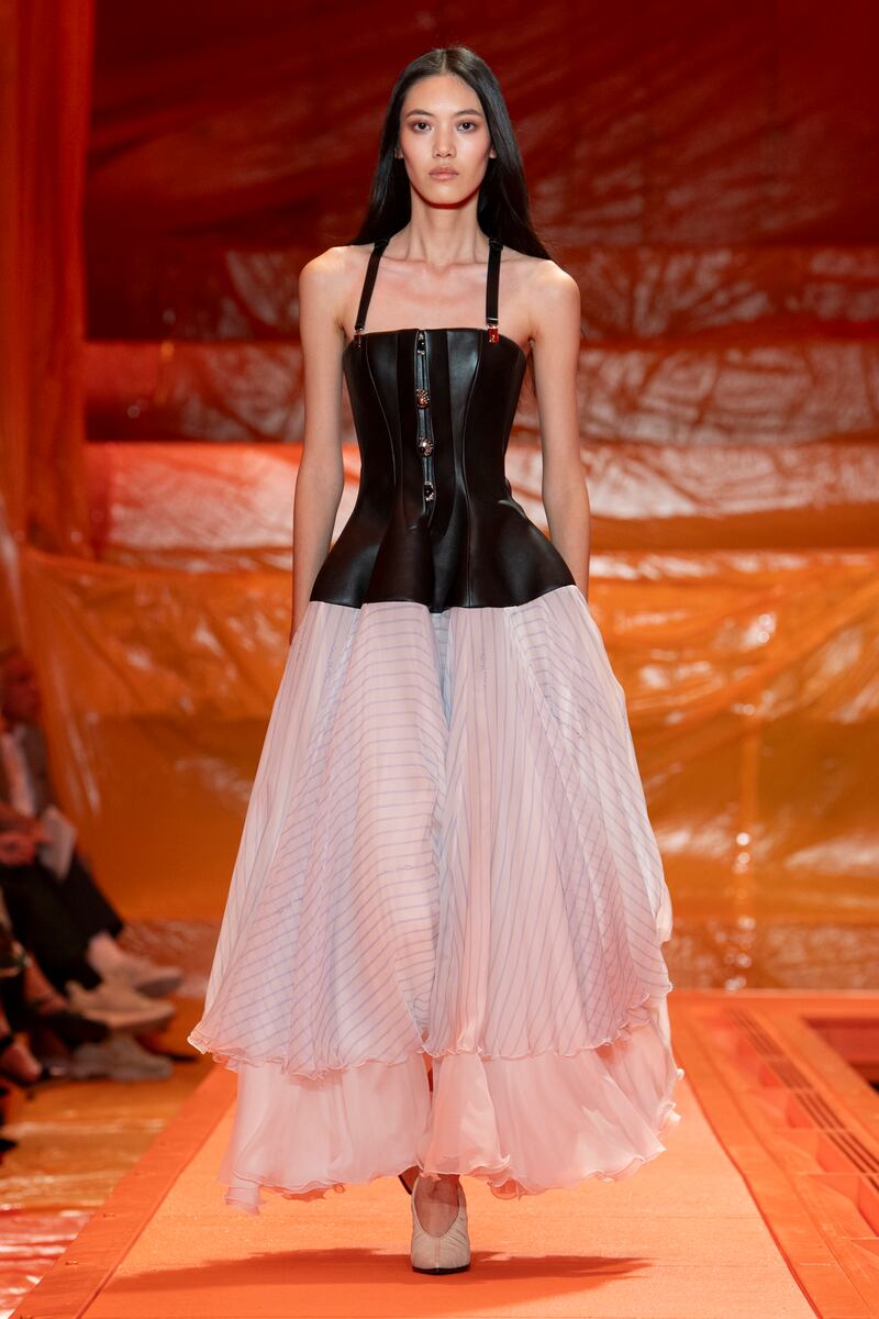 A corseted top is contrasted against a full skirt at Louis Vuitton. Photo: Louis Vuitton