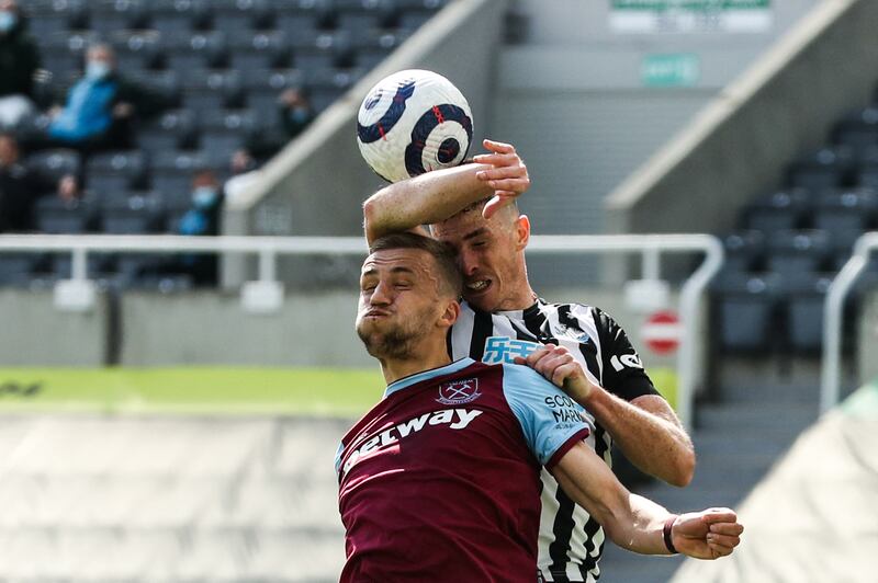 Ciaran Clark - 7: Much improved effort from Irish defender after struggling against Burnley. Slightly harsh penalty conceded for handball after VAR check after Soucek's head pushed his arm to ball. AFP