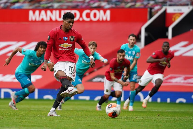 Marcus Rashford - 7: Cool penalty (his side’s 17th of the season) struck into the bottom of the net to put United ahead. Super early ball for Bruno Fernandes too. Had an 18th minute free kick on target and saved. Four shots – more than any other player. Better. EPA
