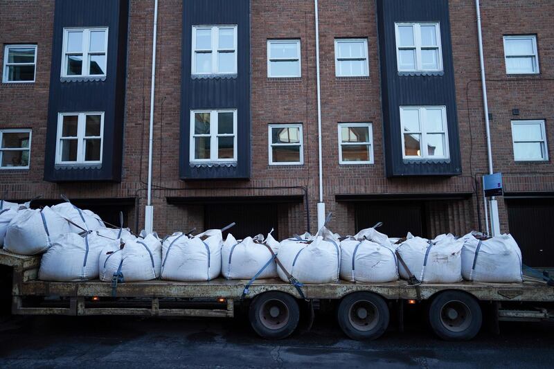 A lorry loaded with heavy duty sand bags waits to be unloaded as flood defences are prepared on the River Ouse in York as it continues to rise potentially causing further flooding as Storm Dennis causes disruption across the country in York, United Kingdom. Getty Images