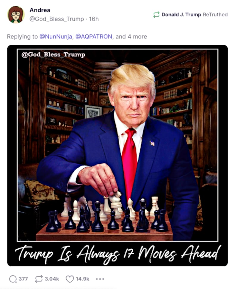 How many moves in a game of chess? Photo: Screengrab from Truth Social