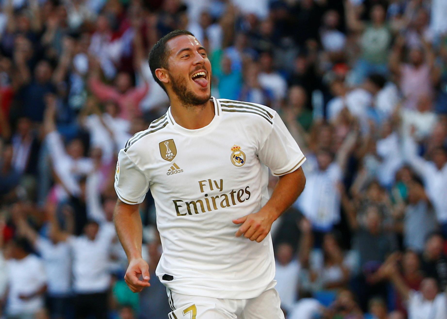 Soccer Football - La Liga Santander - Real Madrid v Granada - Santiago Bernabeu, Madrid, Spain - October 5, 2019  Real Madrid's Eden Hazard celebrates scoring their second goal   REUTERS/Javier Barbancho