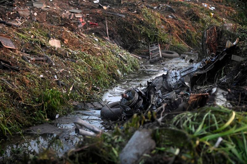 Strewn debris near Palaiochori. The pilot had reportedly requested an emergency landing due to an engine problem but the aircraft's signal was then lost. AP